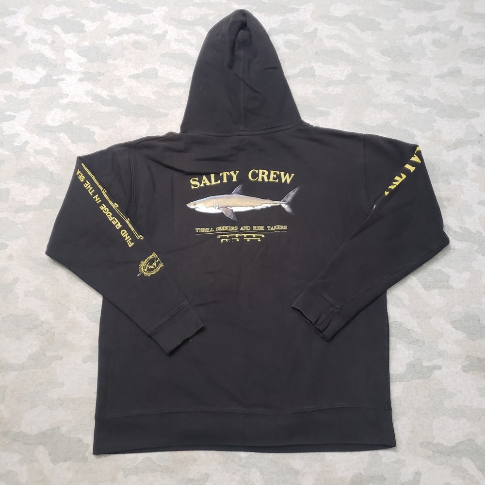 Salty Crew Sweatshirt Women XL Black Graphic Seeker Fishing Hoodie Outdoors
